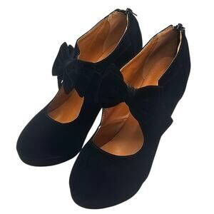 Black Velvet Whimsy Goth Platform Mary Jane Dark Academia Pump Heel with Bow